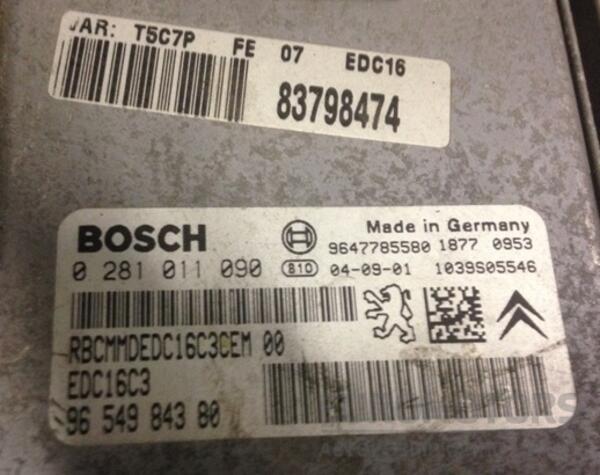 Блок управління двигуном комплект Peugeot 307 1.4hdi 2001-2008 0281011090 3826 - 3