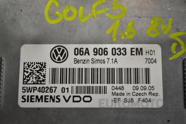 Блок управления двигателем VW Golf 1.6 8V (V) 2003-2008 06A906033EM 344335 - 2