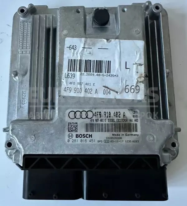 Блок керування двигуном Audi A6 3.0tdi (C6) 2004-2011 4F9910402A it-10408 Дизель euromotors.com.ua