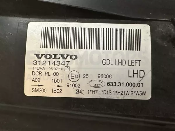 Левая ксеноновая фара Volvo V70 2.0 16V 2007-2016 31214347 it-10431 Бензин - 6