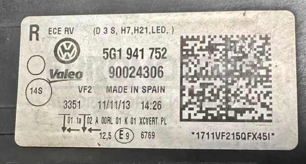 Правая ксеноновая светодиодная фара VW Golf 1.6tdi (VII) 2012-2020 5G1941752 it-10479 Дизель - 5