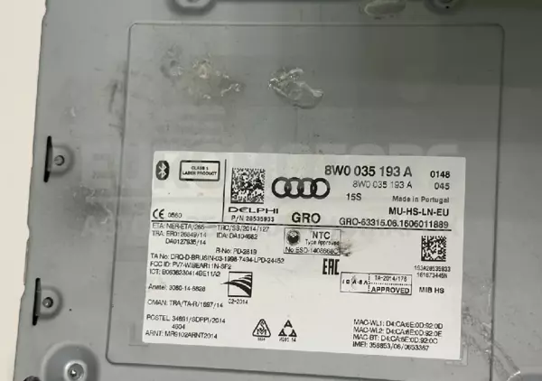 Повний блок управління мультимедійним радіо/CD/DVD/GPS Audi A4 2.0tdi (B9) 2015-2023 8W0035193A it-10438 Дизель - 3