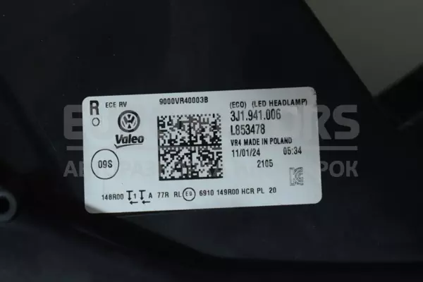 Права фара повністю світлодіодна VW Passat 2.0 TFSI (B9) 2023 3J1941006 it-13754 Бензин - 8