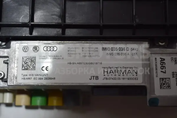 Блок керування автомобільним радіоприймачем CD/DVD/GPS/навігатором Audi A4 2.0 TDI S-Line (B9) 2015-2023 8W0035036D it-15232 Дизель - 6