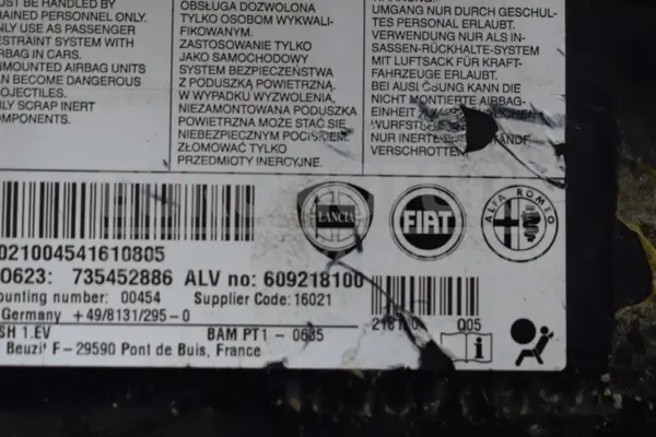 Повний комплект подушок безпеки + центральна панель приладів Fiat 500 1.2 2007 051783739 it-15593 Бензин - 10