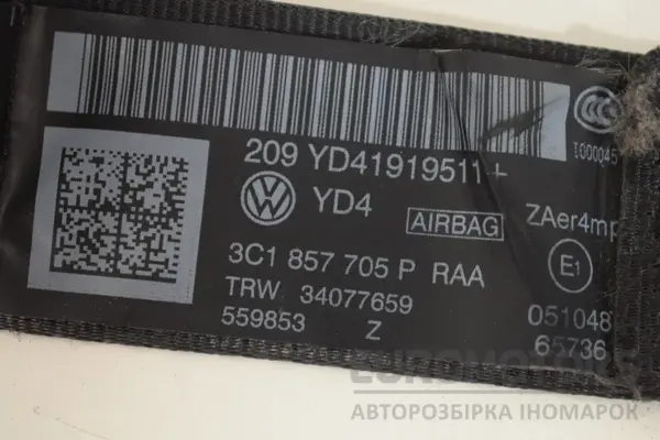 Передний левый ремень безопасности VW Passat 2.0 TDI (B7) 2010-2014 3C1857705P it-16075 Дизель - 4