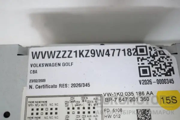 Мультимедійний блок керування радіо/CD/DVD/GPS VW Golf 1.6 TDI (VI) 2008-2013 1K0035186AA it-16089 - 4