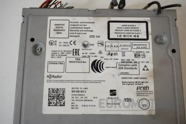 Блок керування автомобільною магнітолою CD/DVD/GPS/навігатором Seat Leon 2.0 TDI 2013 5F0035824C it-16298 Дизель - 2